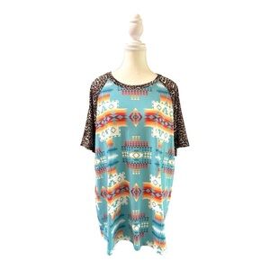 Southern Stitch 2XL Aztec & Leopard Print Raglan Sleeve Top